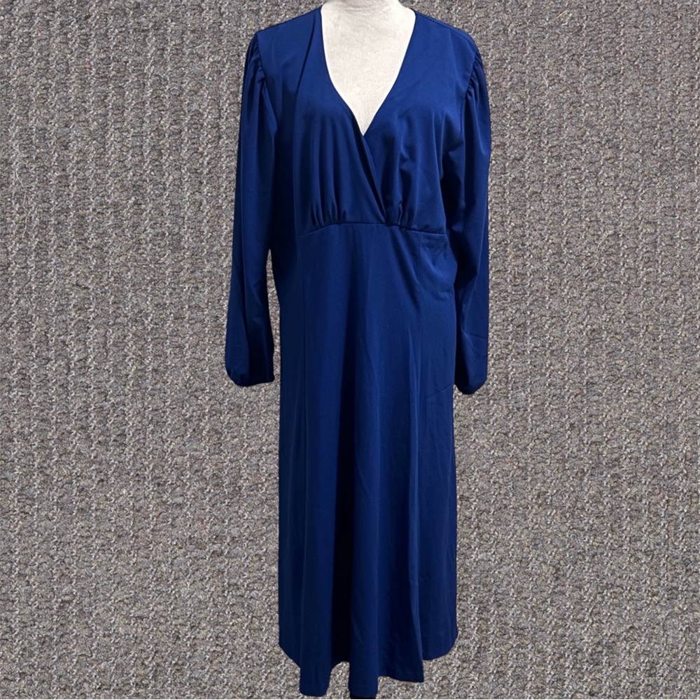 Micheline Pitt Pinup Couture Electric Blue Retro Midi Dress 1X Vintage Style